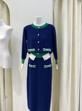 25新款小香风套装女短款高腰春秋开衫洋气裤子裙子上衣针织外套