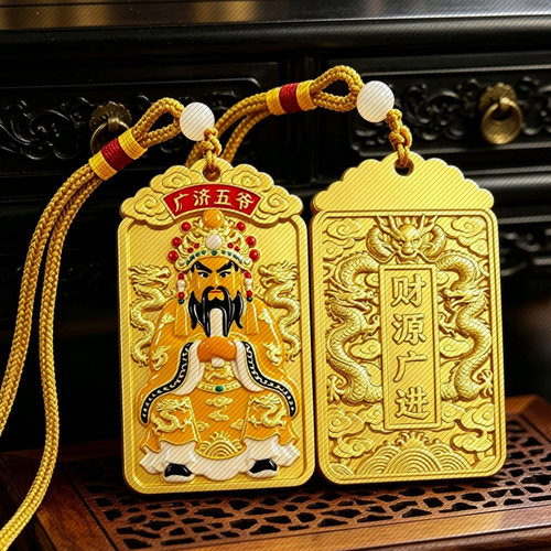 龙佑五福令牌吉祥龙五爷财神吊坠