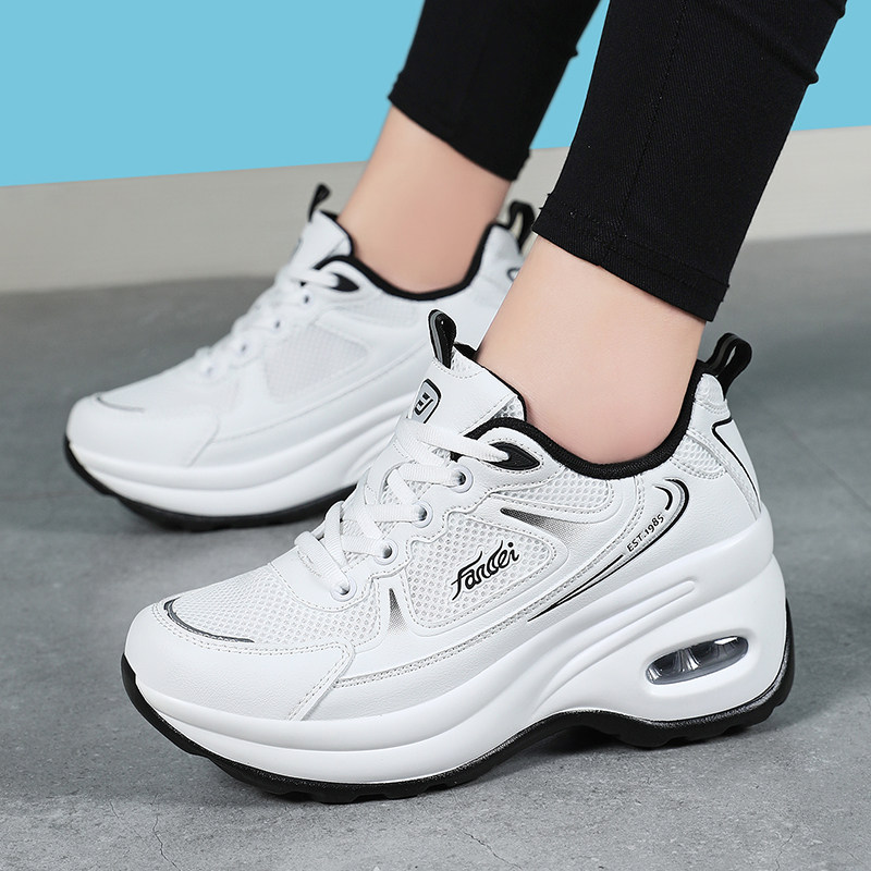 凡得新品夏季款网眼透气网布休闲运动鞋增高5厘米气垫旅游鞋厚底