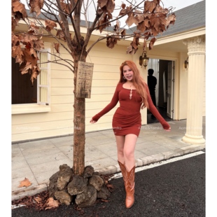 枫间细语 纯欲辣妹修身设计美式复古秋季休闲显瘦方领连衣裙G298