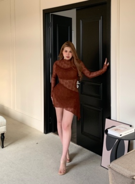 曼城旧事 蕾丝双层肤色里布拼接纯欲性感修身显瘦包臀短裙G043