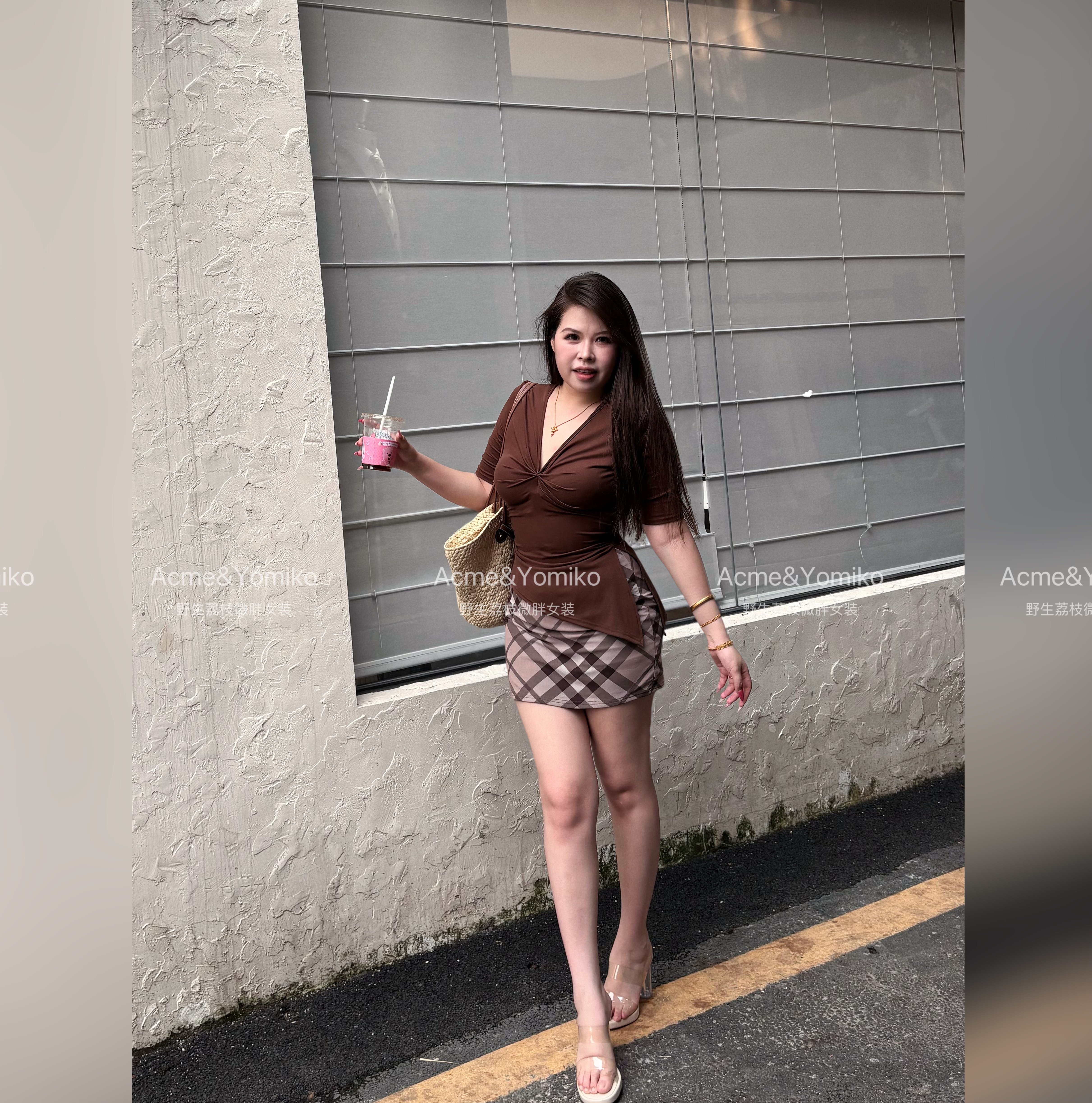 格纹名媛 美式复古辣妹风通勤休闲上衣+半裙套装G568/G576