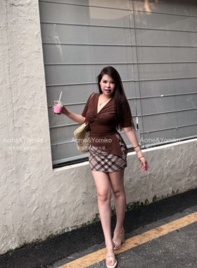 格纹名媛 美式复古辣妹风通勤休闲上衣+半裙套装G568/G576