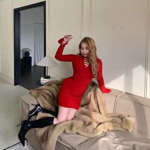 【野生荔枝】偶遇西雅图 纯欲修身显瘦收腰打底连衣裙女G041