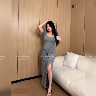 左岸迷情 优雅复古休闲端庄微胖显瘦扭结设计师短袖款连衣裙G253