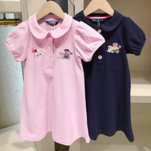 裙子中大童女孩童裙韩版 女童夏款 连衣裙翻领透气长款 短袖 潮 POLO衫