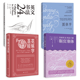 英文书法4册 花体字圣经+圆体字+英文耍法24课+斯宾塞体 英文书法手写体 英语书法艺术字书法字帖书籍 英文笔法规范书写运用工具书