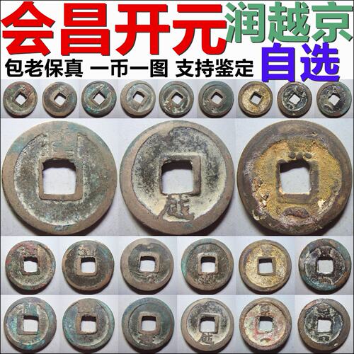 会昌开元通宝 背润越京月 一币一图自选 保真唐代铜钱古钱币摆件