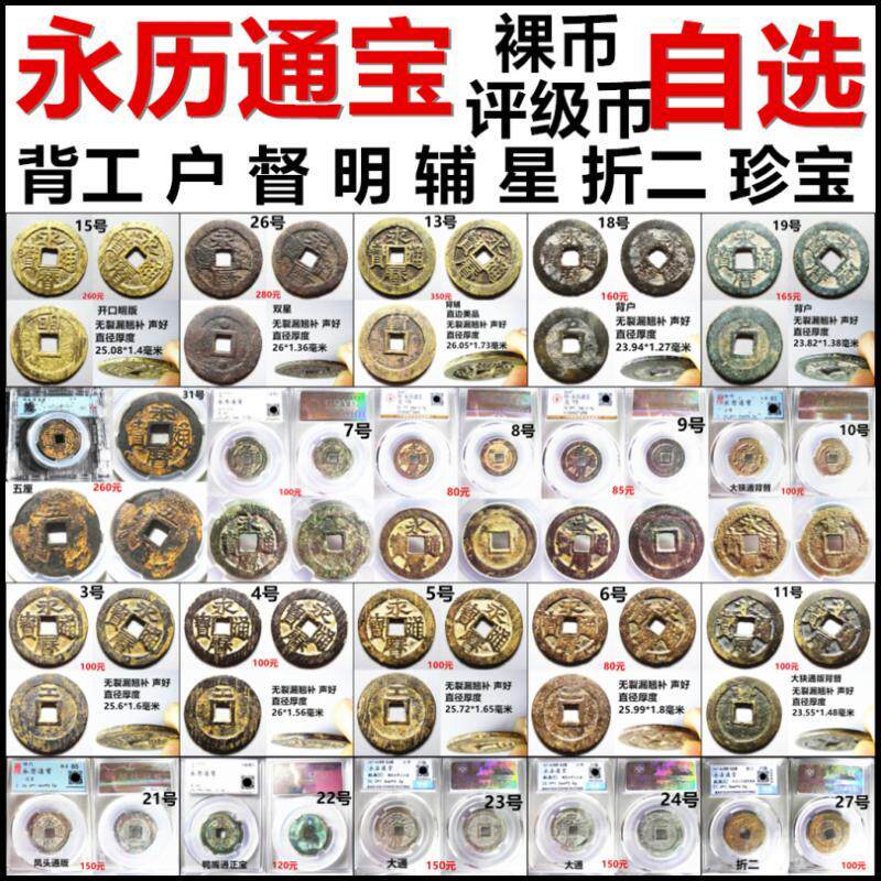 永历通宝 背明 督 辅 工 户 折二 珍宝 星 裸币 评级币 自选 保真