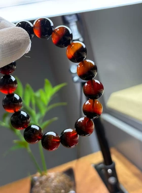 深海玳瑁色圆珠手串黄金满花纹