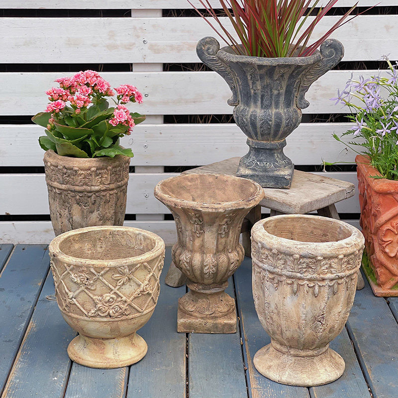 欧式复古粗陶高脚奖杯花盆阳台花园庭院造景透气耐用残破风装饰,鲜花速递/花卉仿真/绿植园艺,花盆,淘宝优惠券,粉丝福利购,淘宝优惠卷