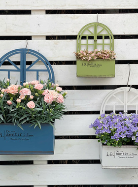 日系复古做旧铁艺小窗户花盆壁挂花器多肉组盆花园阳台杂货装饰品