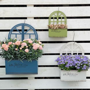 日系复古做旧铁艺小窗户花盆壁挂花器多肉组盆花园阳台杂货装 饰品