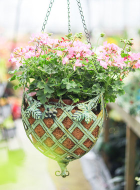 铁艺复古做旧田园风绿色葡萄藤边三角悬挂吊篮阳台庭院垂吊装饰品