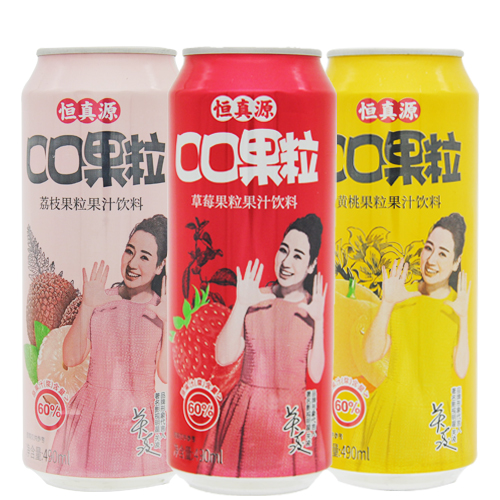 恒真源饮料果粒果汁风味饮品草莓荔枝黄桃口口果粒听罐490ml*15瓶