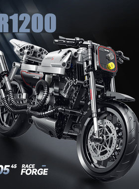 66045哈雷泛美XR1200改装特技摩托车积木模型男生礼物摆件清仓