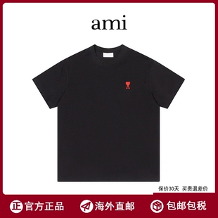 款 海外直邮 Ami经典 T恤男女同款 红色爱心刺绣棉质宽松圆领短袖