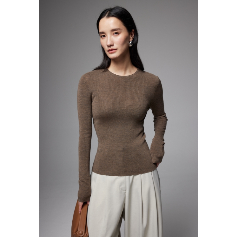 精纺超细卷边圆领羊毛衫