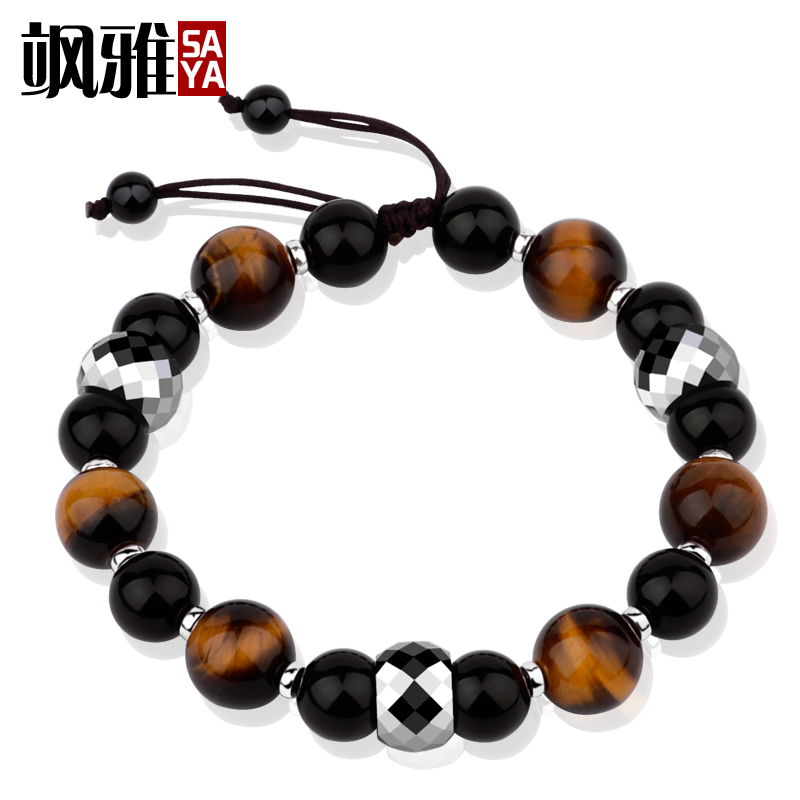 飒雅风黑色钨金虎睛石开运手串