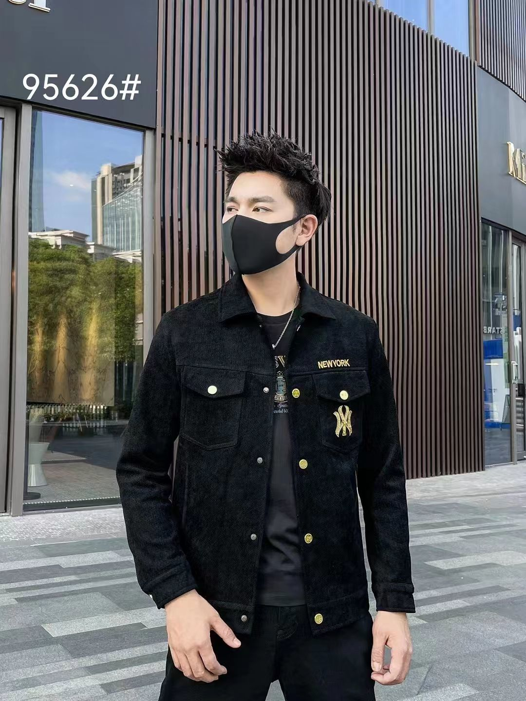 秋冬新款潮牌字母刺绣修身帅气翻领牛仔夹克青年短裤外套男潮爆款