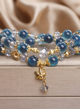 天然蓝糖心玛瑙双层水晶手链