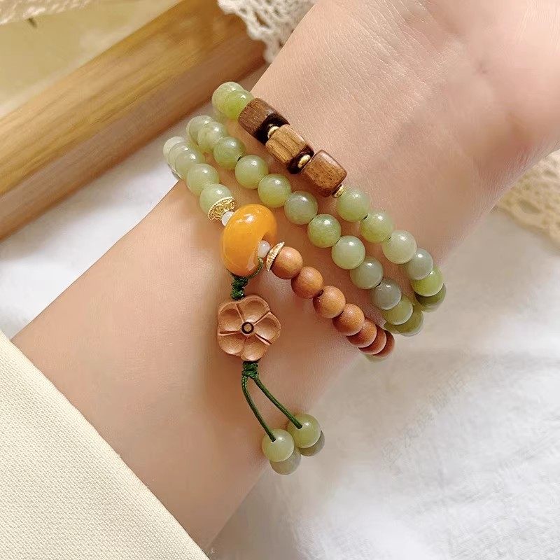 新中式三圈青玉檀木手链女款桃花流苏手串复古民族风文玩手环饰品,饰品/流行首饰/时尚饰品新,手链,淘宝优惠券,粉丝福利购,淘宝优惠卷