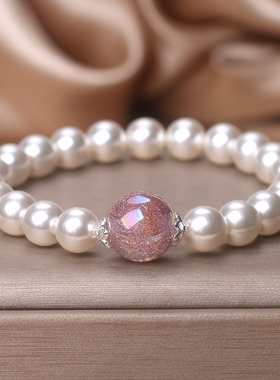 施家珍珠手链清新彩色海蒂珠手串