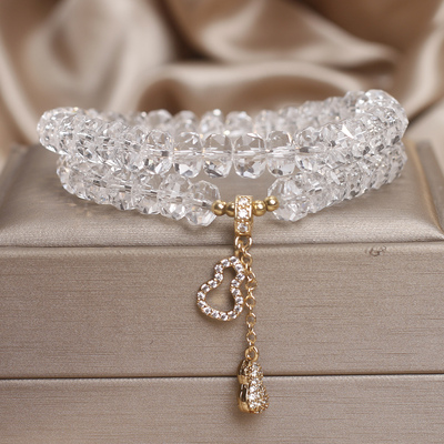 新中式白水晶双圈手链葫芦切面