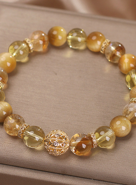 天然黄水晶虎眼石串珠手链女