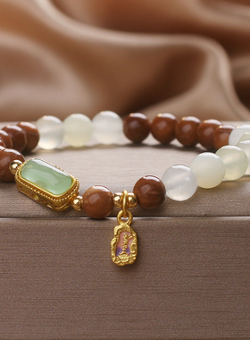 天然平安拼接手链阿拉善岫玉复古