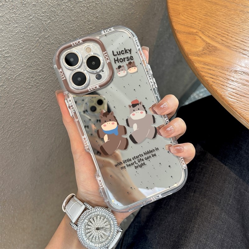 适用苹果17ProMax保护包镜面可爱小马iPhone16软边15补妆14好看13