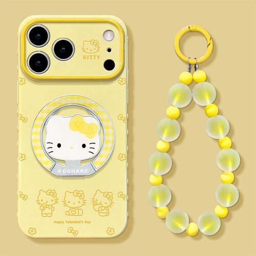 适用苹果17promax花朵猫咪保户包iphone16新款15支架带手链可爱女