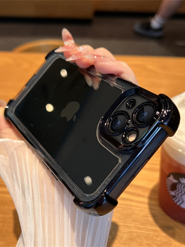 适用四角防摔iphone16promax透明苹果15高级感14带镜头膜13保户包
