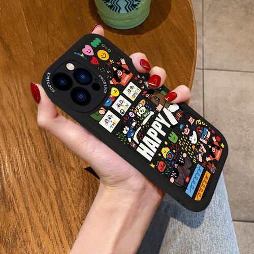 适用苹果18promax保户包happy涂鸦iPhone17软款16硅胶15创意男女