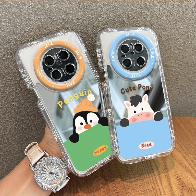 适用华为Mate70Pro+保护包镜面偷感小马企鹅60pro+软边50补妆好看