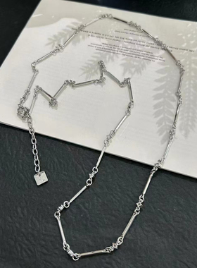 vivi同款简约高级感银色中长竹节毛衣链秋冬时尚新款网红百搭饰品