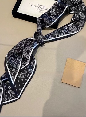 长条小丝巾女春秋夏季黑色护颈围脖子搭配衬衫飘带丝带腰带薄围巾