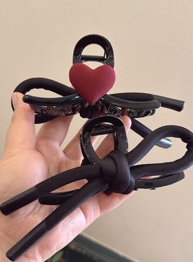 黑色蝴蝶结爱心抓夹气质后脑勺AB面大号鲨鱼夹小众设计感发夹发卡