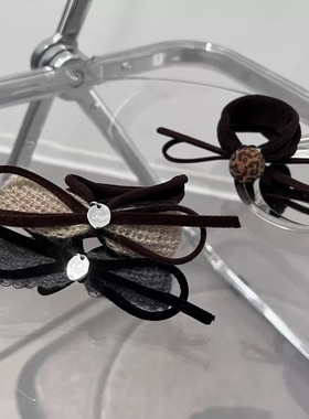 ​​网红同款韩系蝴蝶结发圈头饰深咖黑色绒面高档发绳丸子头马尾