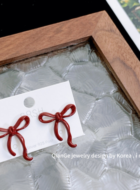 SRSH上人上禾 安可拉红色蝴蝶结耳钉女 s925银针韩系ins森系耳环