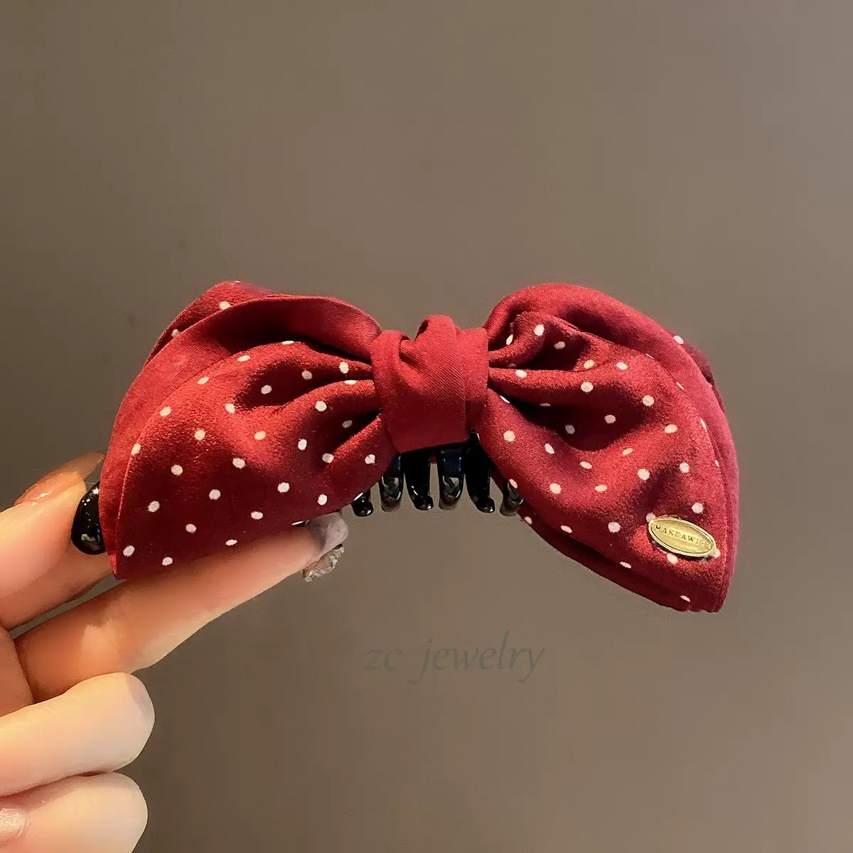 波点蝴蝶结香蕉夹法式复古甜美后脑勺高马尾横夹发卡气质发饰