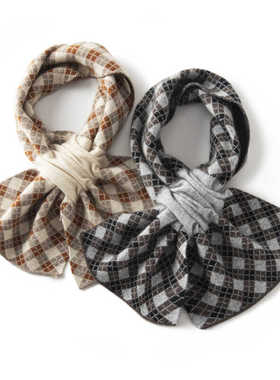 PS316帽控美式菱格纯羊绒围巾女冬学生情侣百搭加厚保暖围脖披肩