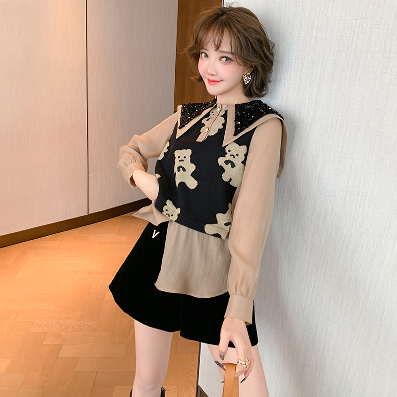 MIUCO搭配都出彩的高腰镶钻字母扣阔腿短裤女装2023早秋