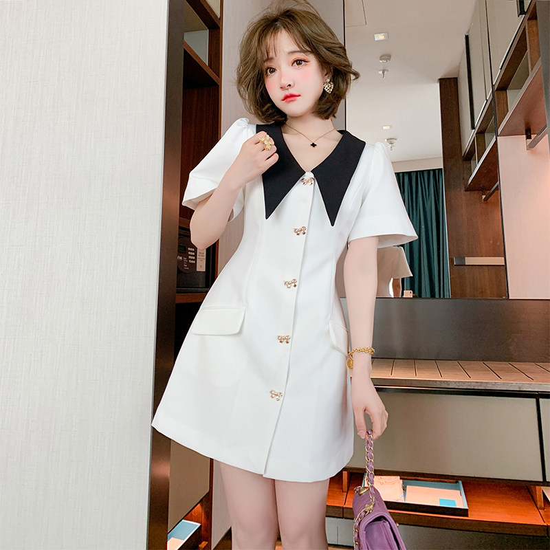 miuco撞色尖领收腰高腰a字型连衣裙轻熟风女装【现货】