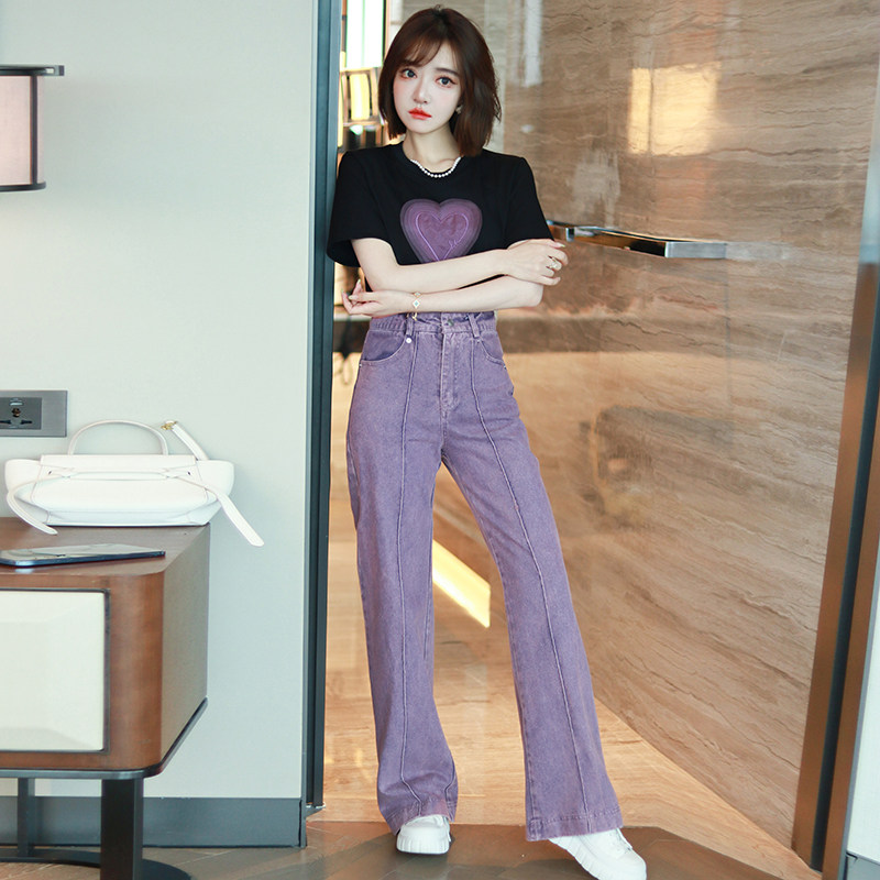 miuco小众时髦高腰显瘦中缝直筒裤紫色牛仔长裤新款【现货】