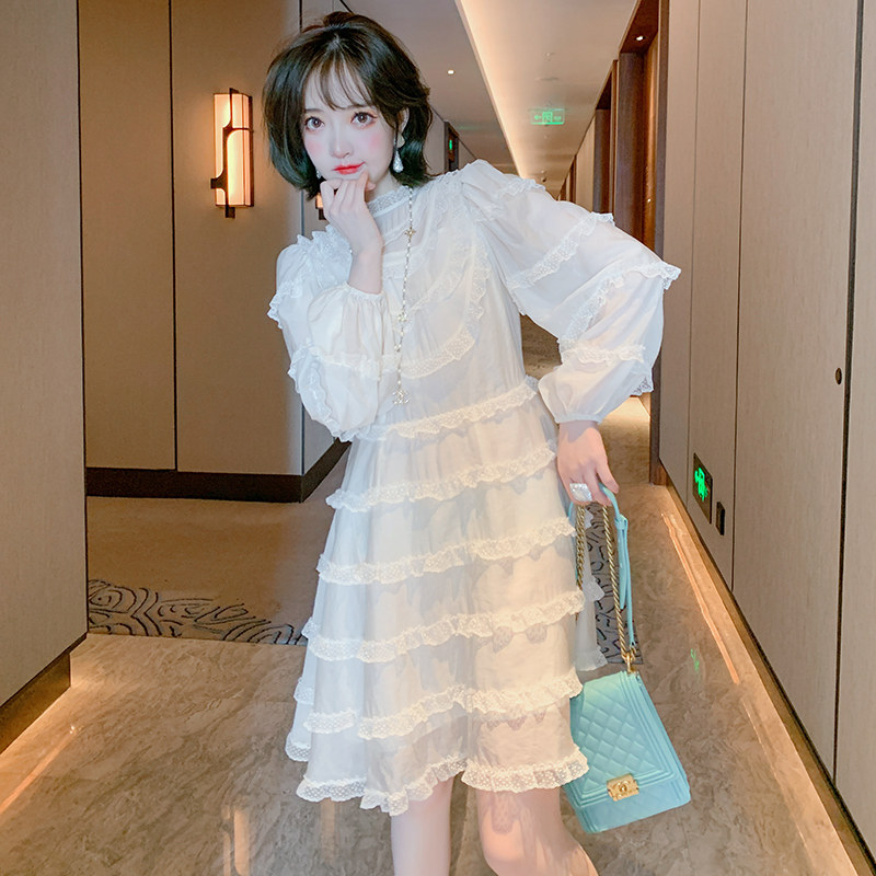 miuco波点木耳花边收腰a字摆蛋糕裙式连衣裙女装秋季【现货】