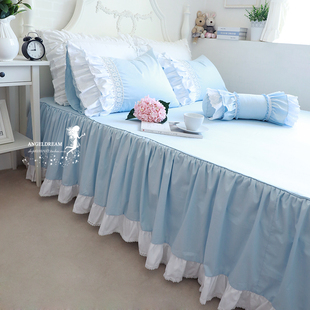 进口欧美韩版 2020公主纯色小太阳花清新海洋蓝色床上用品床裙床罩