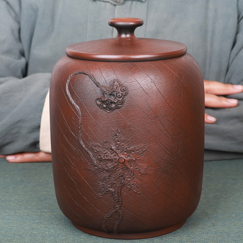 壶小白 云南建水紫陶茶叶罐 醒茶罐菩提纹小号纯手工防潮陶瓷密封