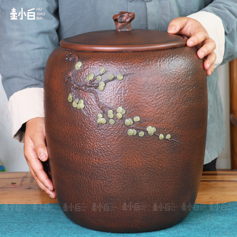 云南建水紫陶锤纹松针大号茶叶罐