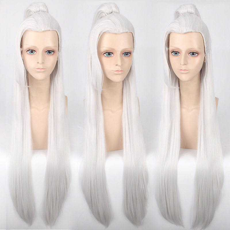 三生三世桃花十里东华帝君100cm米银色美人尖长发马尾假毛cos假发